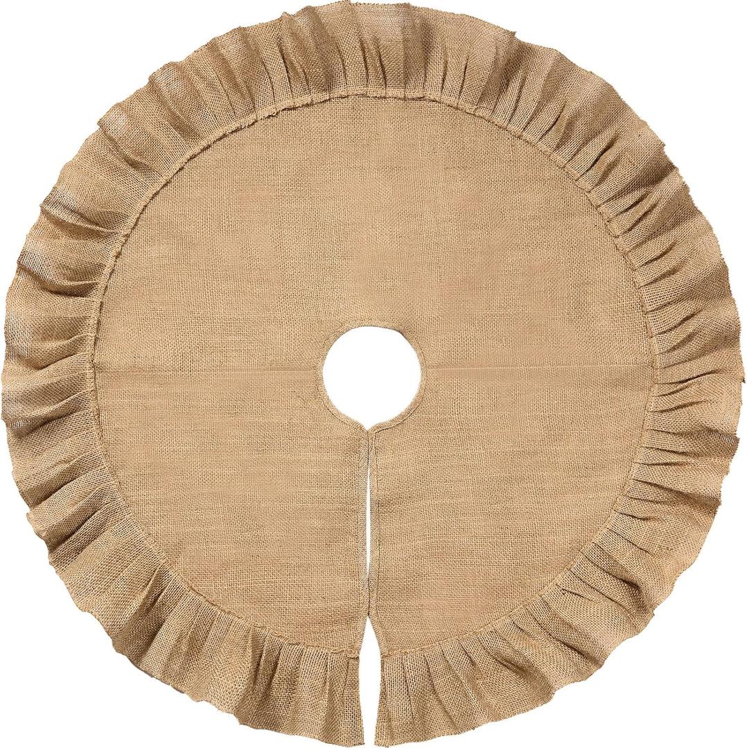 Tatuo 40 Inch Christmas Tree Skirt Decorations Linen Burlap Tree Skirt Round Xmas Cover for Christmas Party Mat Fall Indoor Clearance Outdoor Holiday Family Winter Home Decorations (Linen Color)