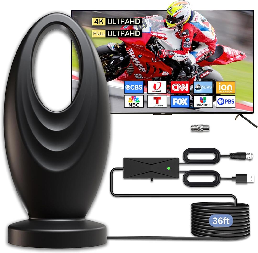 2025 TV Antenna for Smart TV and Old TV, 2200+ Miles Range HD Digital TV Antenna Indoor with 360 Signal Strongest Booster, Supports Local Channels 1080P 4K Reception for Home, RV, Camping (10.1m)