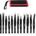Kaisi 13 PCS Precision Tweezers Set Anti-Static ESD Tweezers Kit with 13 Precision Non-Magnetic Stainless Steel Tweezers With tweezers storage bag