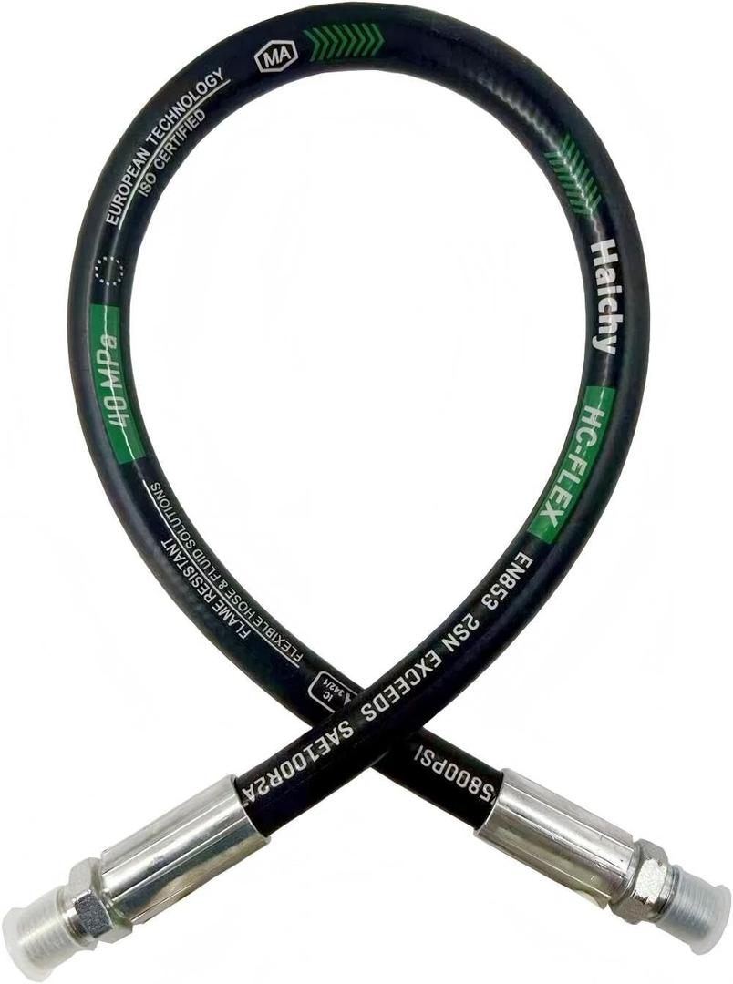 Haichy 15611-06-06-12 Hydraulic Hose Swivel Assembly 3/8" Hydraulic Hose with Male NPT X Male NPT, 12" Long, 4785 PSI