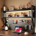 Desk Shelf, 2-tier Desktop Organizer Desk Hutch Storage Rack with Hole Plate Multi-Functional Workstation Organizer Bookcase Computer Desk for Home Office Dorm Top of Desk ( 37.4" Lx9.9" Wx39" H)