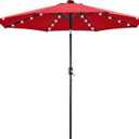 Yaheetech 10FT Solar Powered Patio Umbrella - UV Protection Market Table Umbrella w/ 32 LED Lights & Push Button Tilt & Crank Lift System for Garden/Lawn/Deck/Backyard/Pool,Red