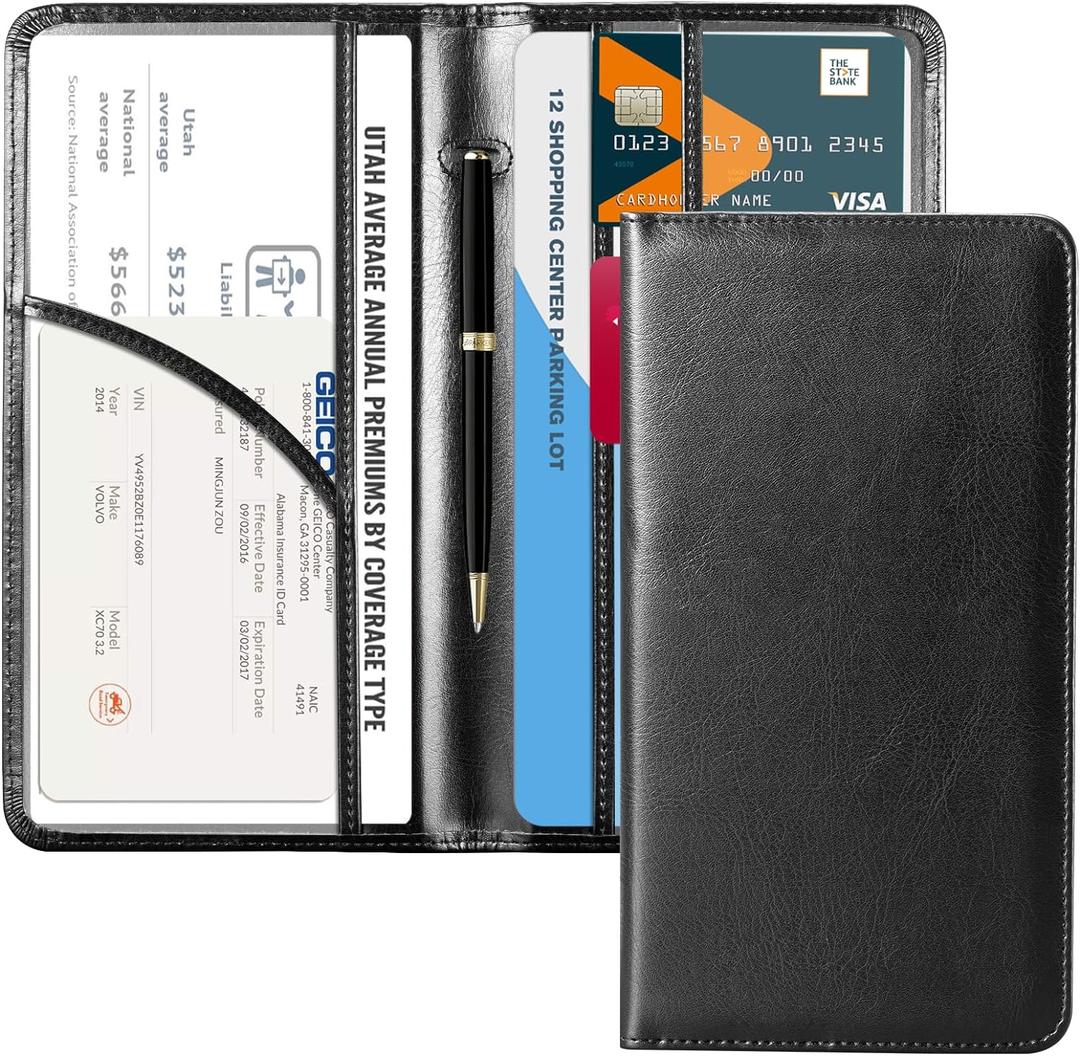 CoBak Car Registration and Insurance Holder - Vehicle Glove Box Car Organizer,Auto Truck Comparment Accessories Case with Magnetic Closure for Driver License,Cards (L-Cowhide Black)