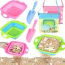 EULRGAUS Beach Toys, 6 PCS Sand Sifter for The Beach, Sand Toys with 2 Collapsible Sand Sifters Sieve, 2 Beach Shovels, 2 Mesh Beach Bags, Shark Tooth Sifter & Shell Collecting for kids Boys and Girls