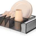 Paper Plate Organizer for Countertop, Metal Utensil Silverware Caddy for Kitchen Cabinets Cutlery Holder Flatware Dispenser Storage Box for Plastic Spoon Fork Plates Napkins Cup Party Buffet Picnic