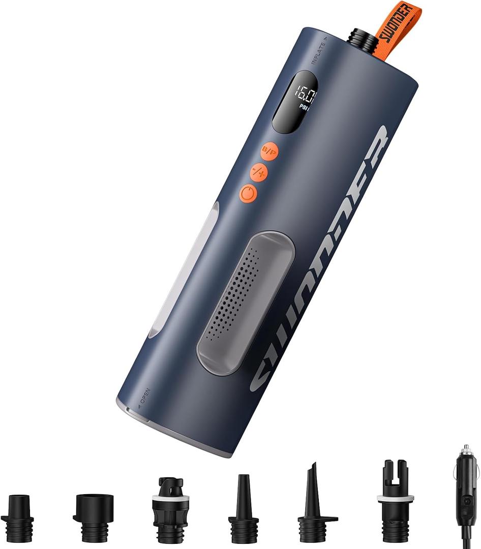 Swonder Seafalcon Paddle Board Pump – High-Pressure SUP Electric Air Pump with Auto Shut-Off, 12V DC Car Connector, Portable Inflator for Paddleboards, Kayaks, Inflatables, Boats (Cyan/Tangerine)