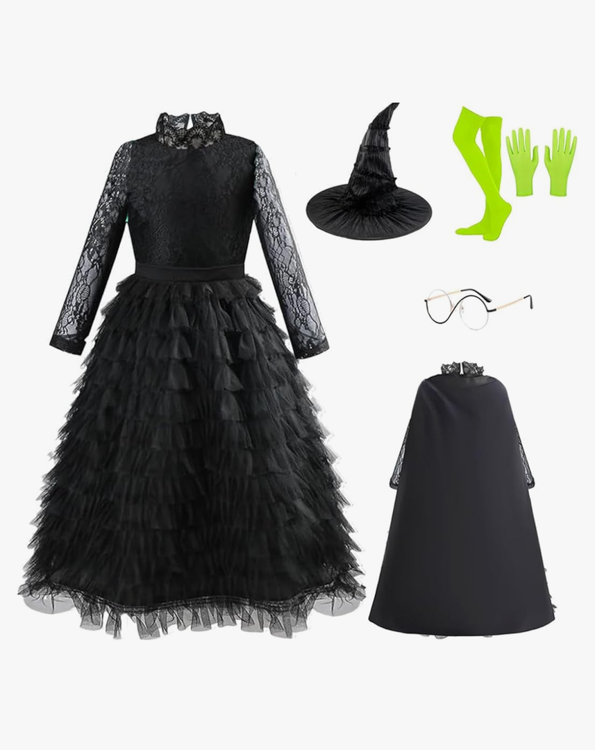 Witch Costume for Girls, Halloween Black Witch Dress Cosplay Outfit With Cloak Hat Size 13-15 Years Witch Costume for Girls, Halloween Black Witch Dress Cosplay Outfit With Cloak Hat Size 13-15 Years