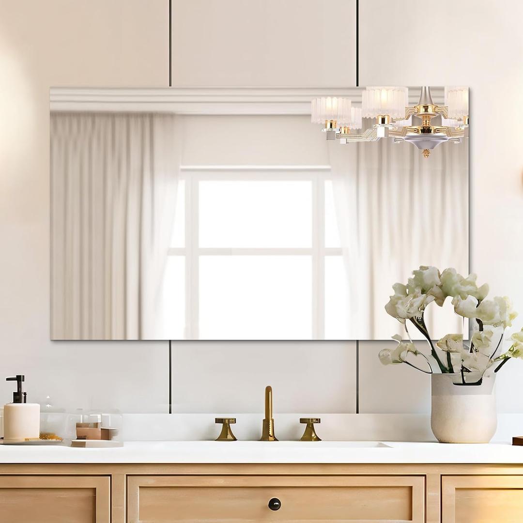Mirrorons Frameless Mirror, Wall Mirror 48" x 30", Modern Bathroom Mirrors for Wall with Polished Edge, Hangs Horizontally or Vertically. Upgraded Shatterproof, Entryways, Bathroom, Gym.