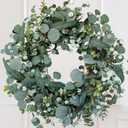 22" Eucalyptus Wreath, Year Round Wreaths for Front Door, Spring Summer Wreath with Green Faux Eucalyptus, All Seasons Evergreen Decor for Inside Farmhouse Festival Celebration Party