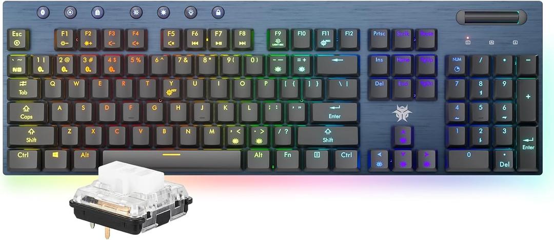 Hexgears Low Profile Gaming Keyboard w/Ultra-Thin Design, 2-Mode Wireless RGB Mechanical Keyboard, Dedicated Media Control & Tactile White Switch (Gray)