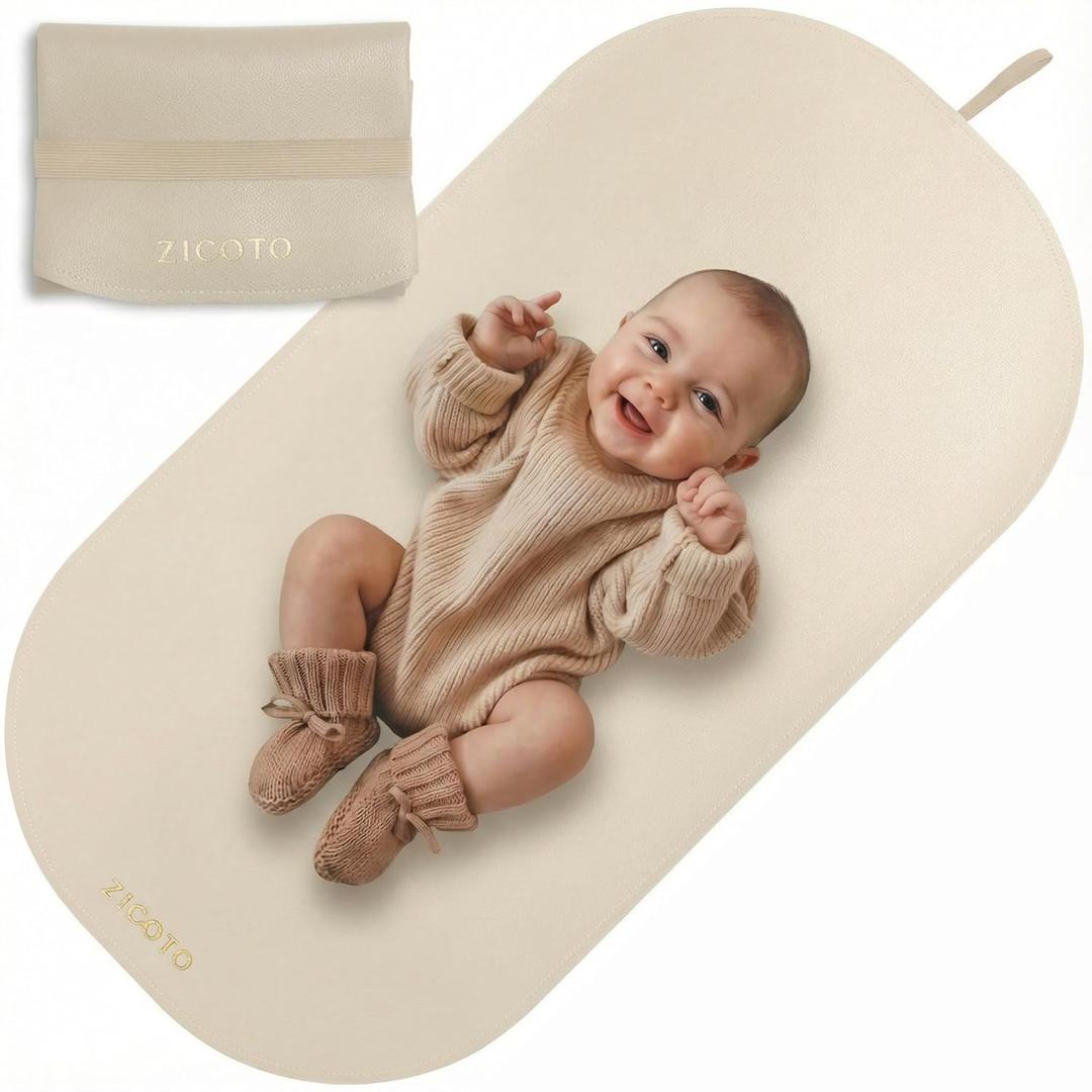 Beautiful Portable Baby Changing Pad - Wipeable and Easy to Clean Diaper Changing Mat - The Perfect Waterproof Vegan Leather Pad for Traveling (Beige)