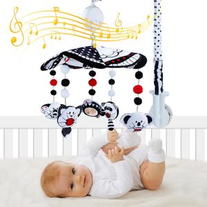 Baby Crib Mobile, Mobile for with Mirror, Black and White High Contrast Toy Newborn Infants Boys Girls, Hanging Rotating Toys Nursery Toys, Knob Type