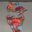 Women's 2 Piece Leopard Floral Bikini Sets Halter Triangle String Bathing Suit Starfish Metal Swimsuits (Medium, Pink and Blue)