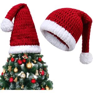 Vinsatin 21 x 12 Inch Christmas Red Tree Topper Hat Knitted Santa Hat Tree Topper Large Funny Christmas Trees Top Decorations for Xmas Trees Ornament Holiday Party Supplies