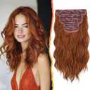 BARSDAR Short Wavy Clip in Hair Extensions - 14 Inch Copper Red Hair Extensions Clip in for Women - 5PCs Thick Soft Synthetic Loose Wave Clip in Copper Hairpieces Copper Red
