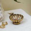 NIKKY HOME Antique Trinket Bowl Dish, Vintage Golden Metal Jewelry Tray with Bird, Ring Holder Classy Birthday Gifts