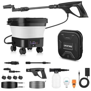 UKIFIRE Portable Pressure Washer Rechargeable with 13L Water Tank, Foldable Power Washer Cordless, 7 Adjustable Pressure Levels, Water Sprayer with 23FT Hose for Camping, Bike, Pet, Garden, Car Wash