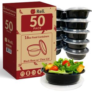Reli. Meal Prep Bowls w/Lids - 50 Pack (16 oz) | Disposable Bowls with Lids | Microwave/Freezer Safe