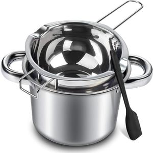 Double Boiler Pot Set, 600ml/0.5QT Chocolate Melting Pot with 1.5QT 304 Stainless Steel Pot, Melting Pot with Silicone Spatula for Melting Chocolate, Candy, Candle, Soap, Wax