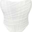 Women's Mesh Strapless Corset Crop Top Boned Vintage Sleeveless Overbust Zip Back Bodyshaper Going Out Bustier Tops (White, S)