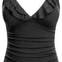 Yonique Women's Tankini Top Only Tummy Control Bathing Suit Top Ruffle Swimsuit Top V Neck Swim Tank Top No Bottom (Black, M)