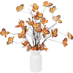 Wootkey 5 Pcs Artificial Butterfly Branches Butterflies for Crafts Silk Butterfly Decorations Fall Floral Stems Artificial Flowers for Outdoor Indoor Garden Porch Window Box Home Wedding (Orange)