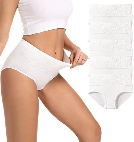 HAVVIS Women's Briefs Underwear Cotton High Waist Tummy Control Panties Rose Jacquard Ladies Panty Multipack Size L, 4 PCS