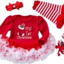 4Pcs Newborn Baby Girls Christmas Outfit Headband Romper Tutu Dress Leg Warmer Set for Baby Girl 0~24 Months (Red, XL)