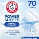ARM & HAMMER Power Sheets Laundry Detergent, Fragrance Free, No Dyes or Perfumes, Lightweight and Travel-Friendly, 35 Count, Up to 70 Small Loads