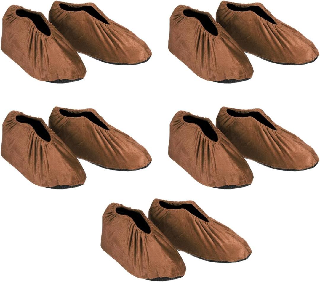 PATIKIL Reusable Shoe Covers, 5 Pair Washable Thickened Boot Shoe Covers Non-Slip Shoe Protectors Covers for Household Office Laboratory, Brown, Suitable for Shoe Sizes: 36-44