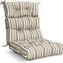 EAGLE PEAK Tufted Outdoor/Indoor High Back Patio Chair Cushion, Set of 2, 46'' x 22'', Beige Stripes