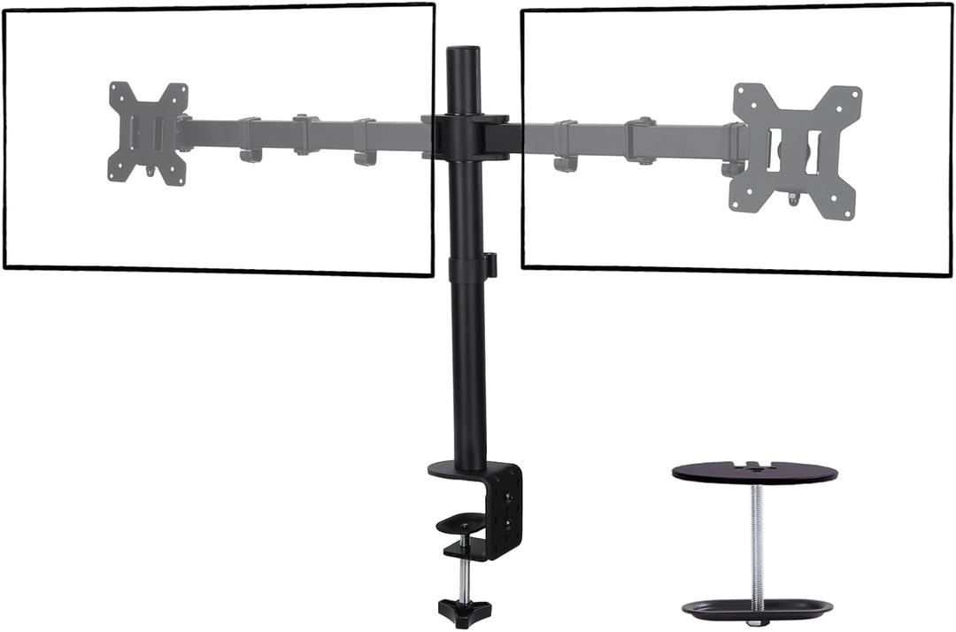 Black Dual Monitor Arm Mount for 13-27 Inch Screens | Ultrawide Screens Up to 34 inch Fully Adjustable Stand with C-Clamp/Grommet Base Max VESA 100x100 Each Screen Capacity 22lbs