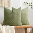 MIULEE Pack of 2 Decorative Burlap Linen Throw Pillow Covers Farmhouse Pillowcases Modern Rustic Woven Textured Cushion Cover for Sofa Couch Bed 24x24 Inch Sage Green