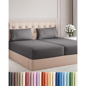 Split King Size 5 Piece Sheet Set - Comfy Breathable & Cooling Sheets - Hotel Luxury Bed Sheets for Women & Men - Deep Pockets, Easy-Fit, Soft & Wrinkle Free Sheets - Dark Grey Oeko-Tex Bed Sheet Set