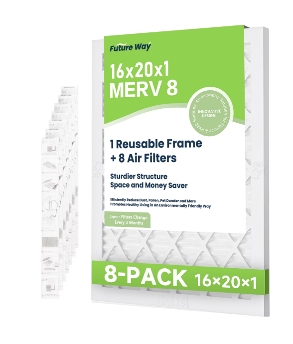 Future Way 16x20x1 Air Filters, 4-Pack with Reusable Frame, MERV 08, MPR 1900 AC Furnace Filters, Space Saving & Cost-effective