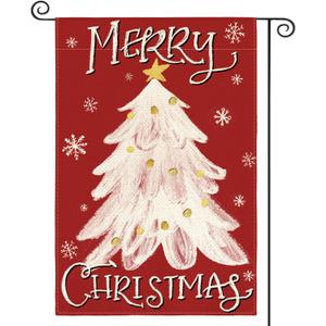 AVOIN colorlife Merry Christmas Garden Flag 12x18 Inch Double Sided Outside, Winter Holiday Christmas Tree Yard Outdoor Flag