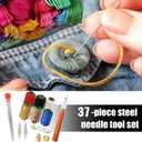 37PCS Sewing Tool Set, Big Eye Steel Sewing Needles Kit, Needle and Thread Kit,Threader and Needle Repair Kit Stainless Steel Needles for Hand Sewing