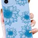 OOK Floral Case for iPhone 16 Case, Cute Sunflower Floral Blooms Design Soft TPU Shockproof Protective for Women Girls Slim Phone Cover - Blue Flower
