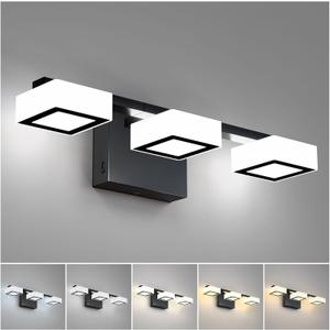 LED Modern Bathroom Light Fixtures, 3-Light Dimmable Vanity Lights with 5 Color Modes, Matte Black Acrylic Bathroom Wall Lighting Fixtures Over Mirror, 2700K- 6500K Adjustable, 18 Inch, ETL Listed
