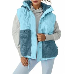 Imily Bela Womens Winter Sherpa Fleece Vest Stand Collar Button Down Sleeveless Jacket Casual Hooded Coat Outerwear, 2XL