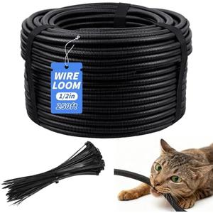 250FT Split Wire Loom Tubing, 1/2 Inch Wire Protector Tubing, Automotive Wire Flexible Conduit Cord Covers with 20 Cable Ties for Automotive Marine RV Agriculture Electrical Cable Protection