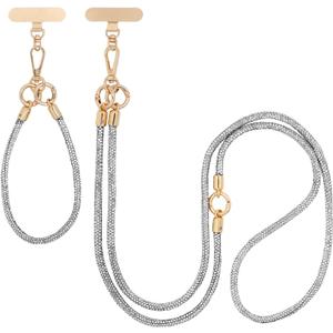 ABJFJE Crystal Phone Lanyard Crossbody & Wrist Strap Phone Strap Crossbody & Wrist Lanyard Anti Theft Phone Strap for Women (White)