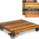 Idzo 2-Pack 14 Inch Wood Plant Caddy with Wheels Heavy Duty, 264 lbs Acacia Hardwood Plant Caster Dolly Rolling Stand with 360 Lockable Wheels for Heavy Plant Pots and Outdoor Use (Square Wood Natural)