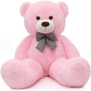 MorisMos Bow Tie Giant Teddy Bear 4 Feet, 47inch Classic Stuffed Animals Plush, Daughter Girlfriend Birthday Gift, Party Fover, Pink