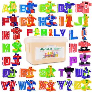 26 Pieces Alphabet Robots for Kids Alphabet Learning Toys, Alphabots Transform Letters for Educational ABC Learning Toys for Kids Ages 3-5, Carnival Prizes, Classroom Rewards, Toddler Birthday Gift