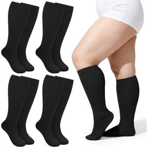 Plus Size Compression Socks for Women Men Wide Calf L/XL (15-20mmhg) Knee High Socks Support Compression Stockings for Nurses and Flying, Black