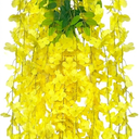 12 Pack Yellow Wisteria Hanging Flowers, 3.44 Ft Fake Hanging Flowers, Artificial Wisteria Garland Vines for Wedding Room Backdrop Outdoor Patio Garden Decoration