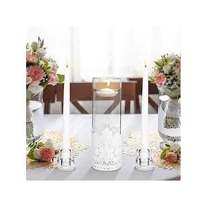 Irenare Unity Candles with Holder for Wedding Ceremony Wedding Decortions Accessories Glass Candle Holder Pillar Candle for Formal Events Church(Lace)