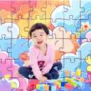7X5FT Colorful Picture Puzzle Backdrop for Photography Clouds Flower Puzzle Baby Shower Birthday Party Wedding Background 213012