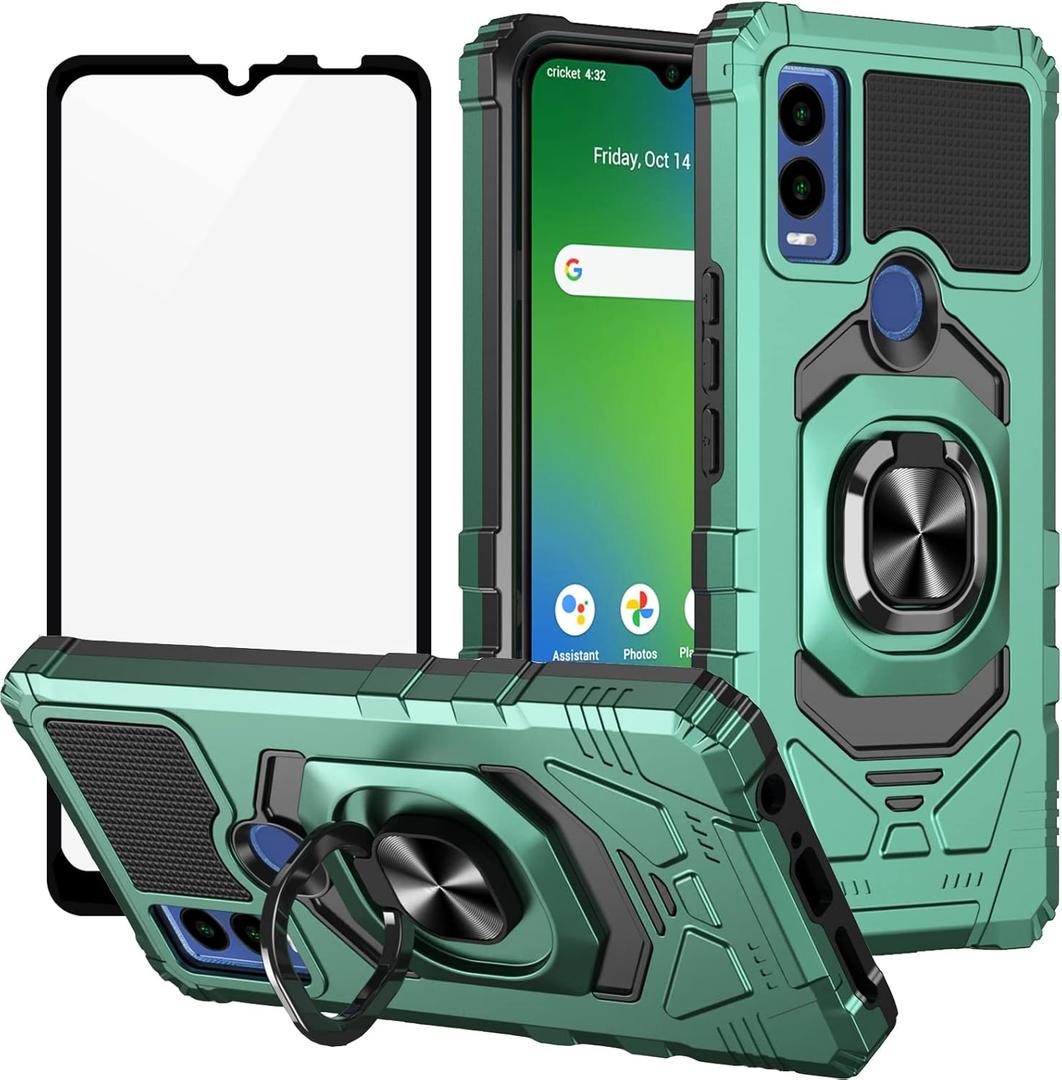 Ailiber Phone Case for Cricket Innovate E 5G, Rugged Protective Cover with Screen Protector, Ring Kickstand, Military Grade, Green